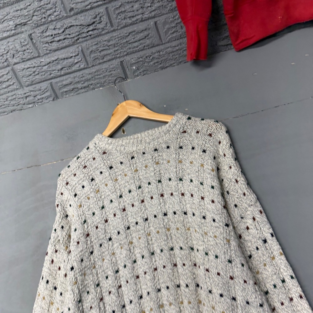 Van Heusen Vintage 90s Mens XL Gray Cable Knit Flecked Crewneck Sweater USA Made